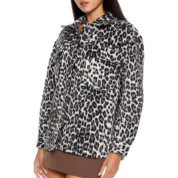 Forever 21 womens Faux Suede Leopard Print Shacket, Brown/Multi, XS - Picture 3 of 4